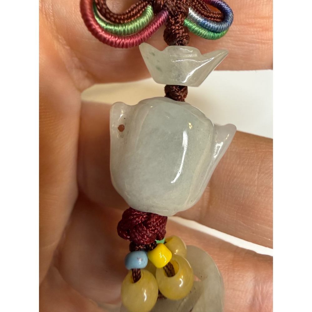 Chinese Carved Jade Teapot Pendant Necklace Braided Silk Cord Multi Color Knot